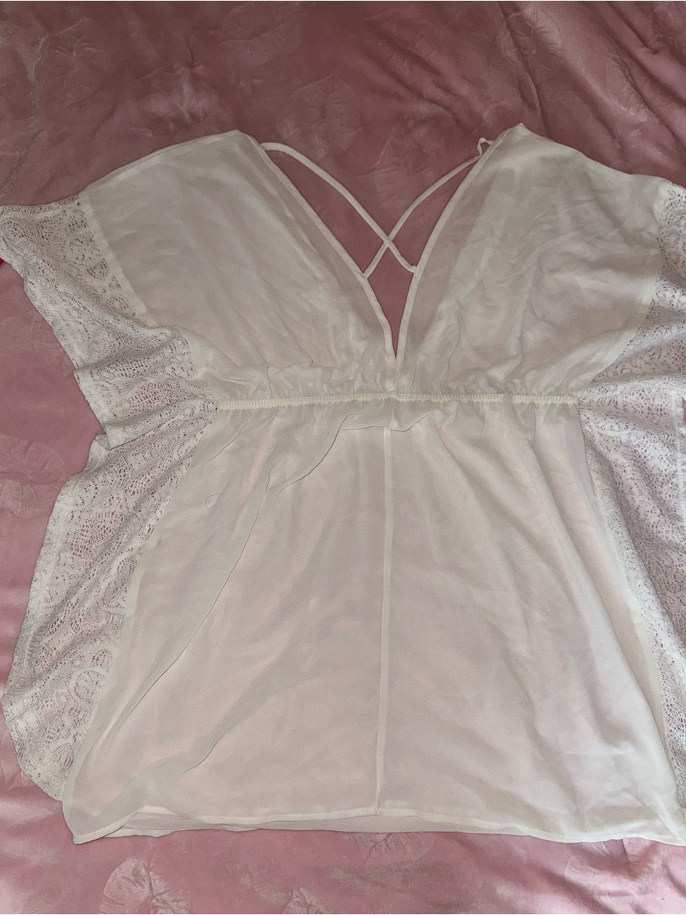 Xhilaration White Lace-Trim V-Neck Swim Coverup - Picture 6 of 6